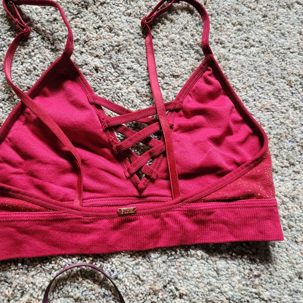 Calvin Klein & VS PINK Bralette Bundle Burgundy Plum Magenta Gold Glitter Small